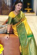 Load image into Gallery viewer, Yellow Banarasi Saree For Wedding &amp; Festival Wear
