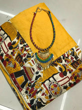 Load image into Gallery viewer, Kala Niketan Kajal Yellow Kalamkari Printed Chanderi Silk Cotton Saree
