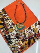 Load image into Gallery viewer, Kala Niketan Kajal Orange Kalamkari Printed Chanderi Silk Cotton Saree
