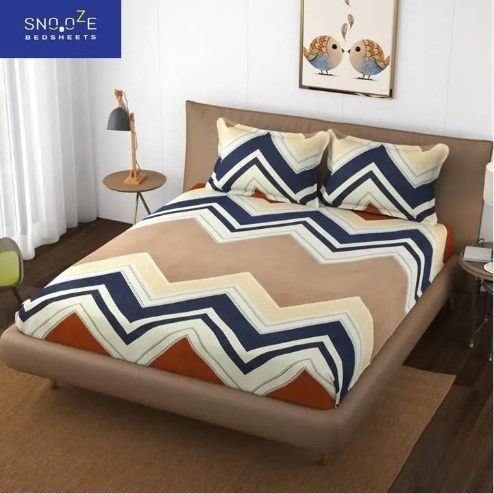 Premium Elastic Fitted Double Bedsheet with 2 Pillow Covers