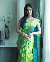 Load image into Gallery viewer, Kala Niketan Jolly Green Soft Silk Saree With Attached Blouse
