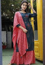 Load image into Gallery viewer, Bollywood Style Rayon Kurta with Sharara and Duppata (S To 7XL Size Available)
