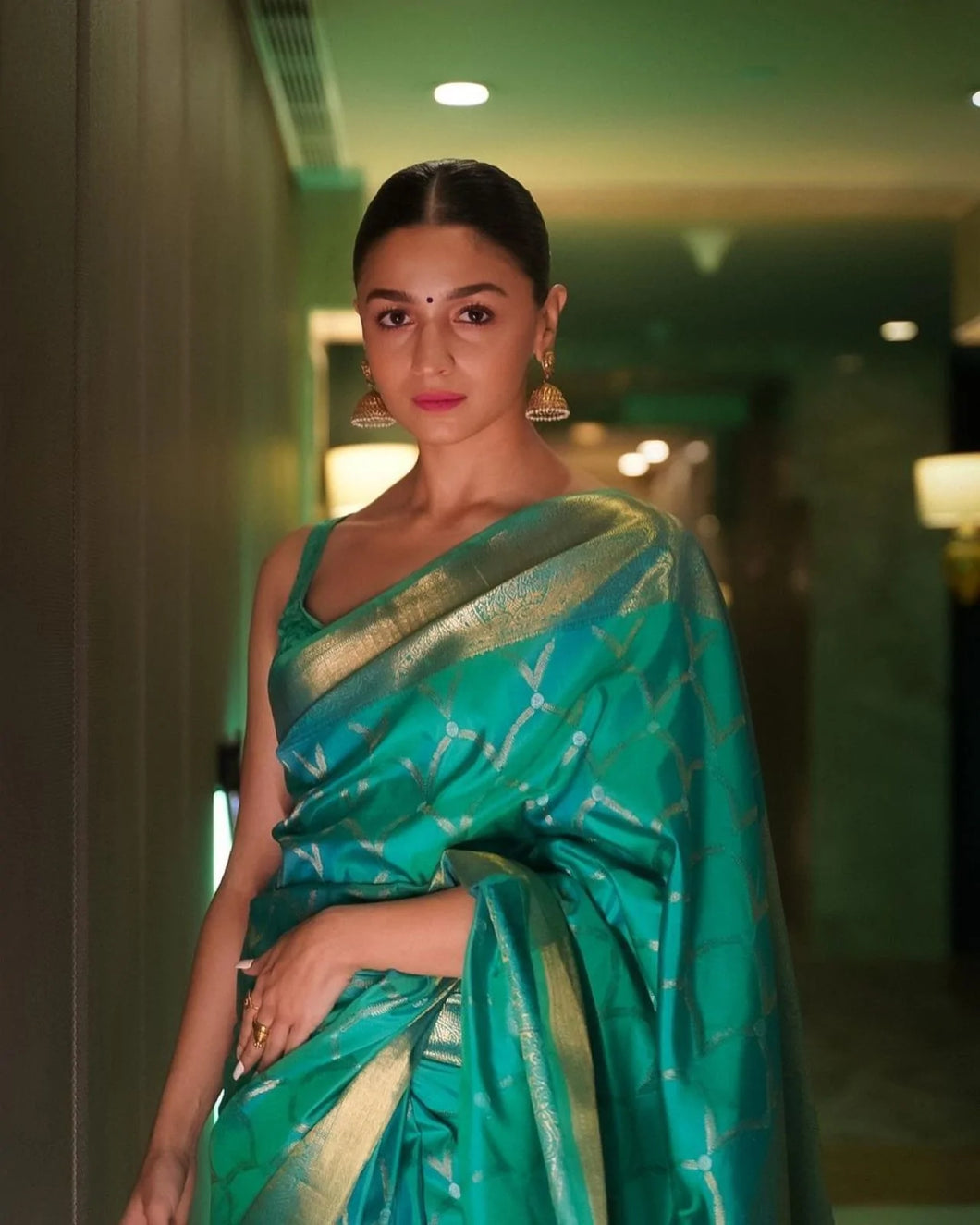 Alia Bhatt Designer Latesh Fashion Green Soft Silk  Saree