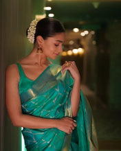 Load image into Gallery viewer, Alia Bhatt Designer Latesh Fashion Green Soft Silk  Saree
