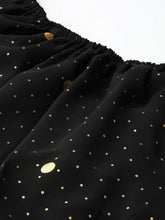 Load image into Gallery viewer, Black &amp; Golden Foil Printed Detail Off-Shoulder Layered Maxi Dress
