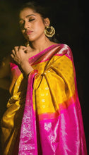Load image into Gallery viewer, Kala Niketan Yellow Traditional Kanchi Soft Silk Sari With Attached Blouse
