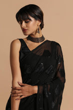 Load image into Gallery viewer, Bollywood Latest Fashion Black Color Glamorous Sequence Diamond Georgette Sarees
