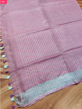 Load image into Gallery viewer, Kangana Ranaut Pink Silver Pure Handloom Linen Pure Saree

