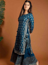 Load image into Gallery viewer, Kala Niketan Fashion Stylish Blue Cotton Printed Kurti With Fancy Skirt
