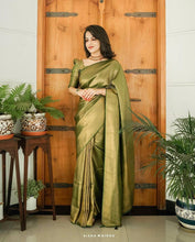 Load image into Gallery viewer, Kala Niketan Light Green Colored with Golden Zari Designer Soft Silk Saree
